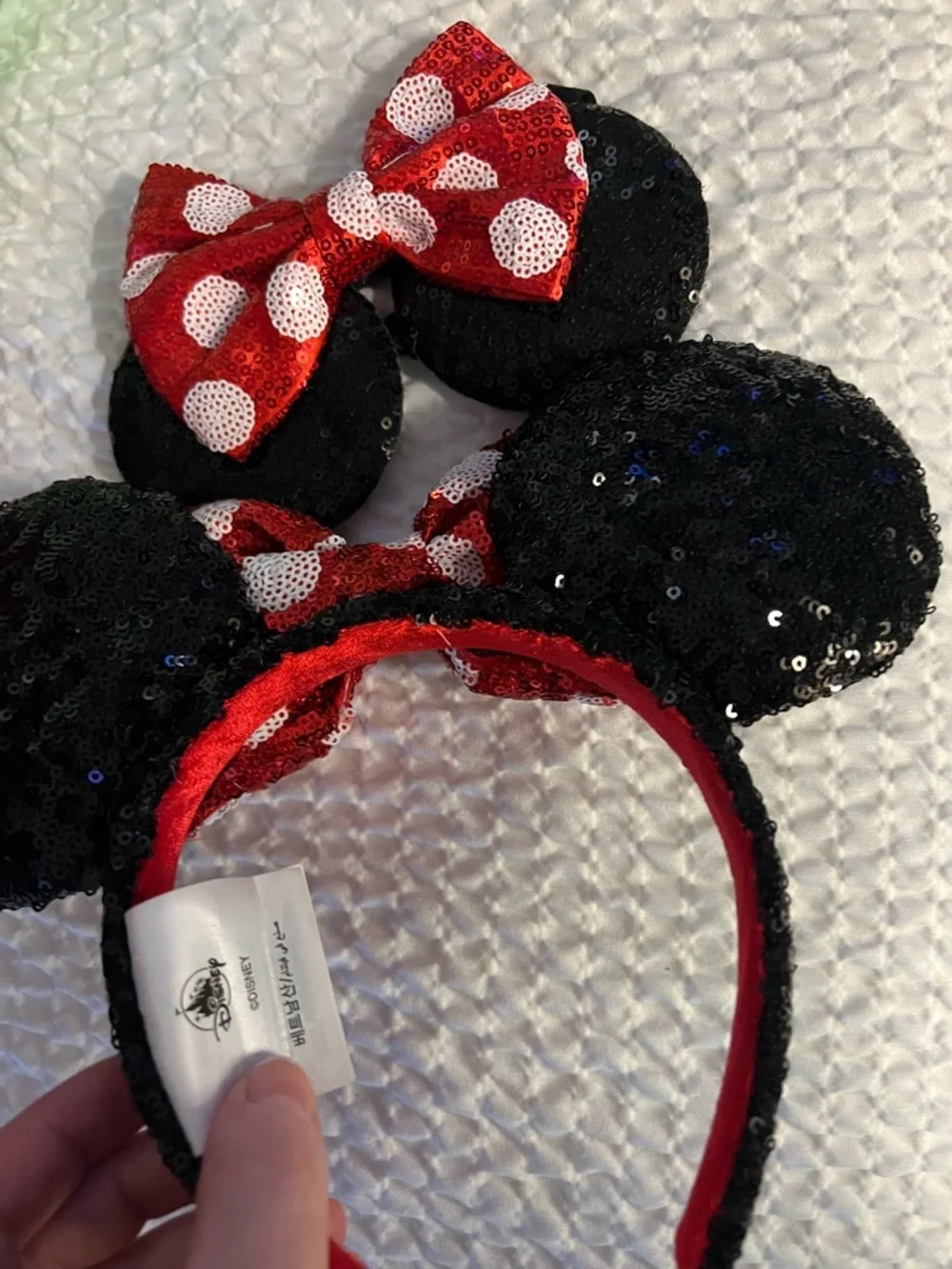 Disney Baby Minnie Mouse Ears Headband Polka Dot Sequin Disneyland Paris Toddler - Picture 3 of 5